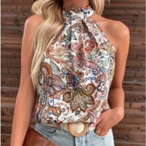 (FREE WHEN BUNDLED!) Paisley print tie-back halter top